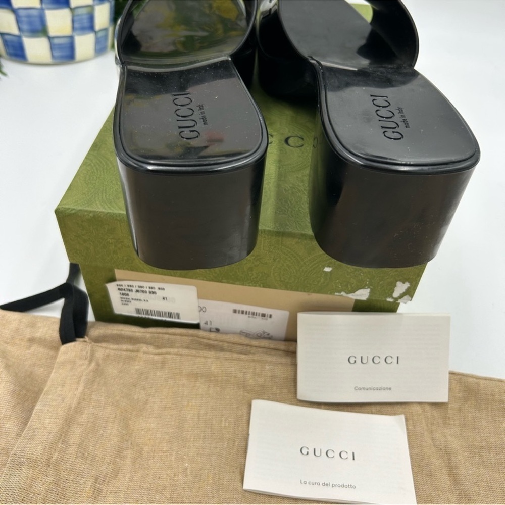 Gucci Black Women's Slide Sandals low heel. Size 41 made in Italy. - Picture 7 of 12